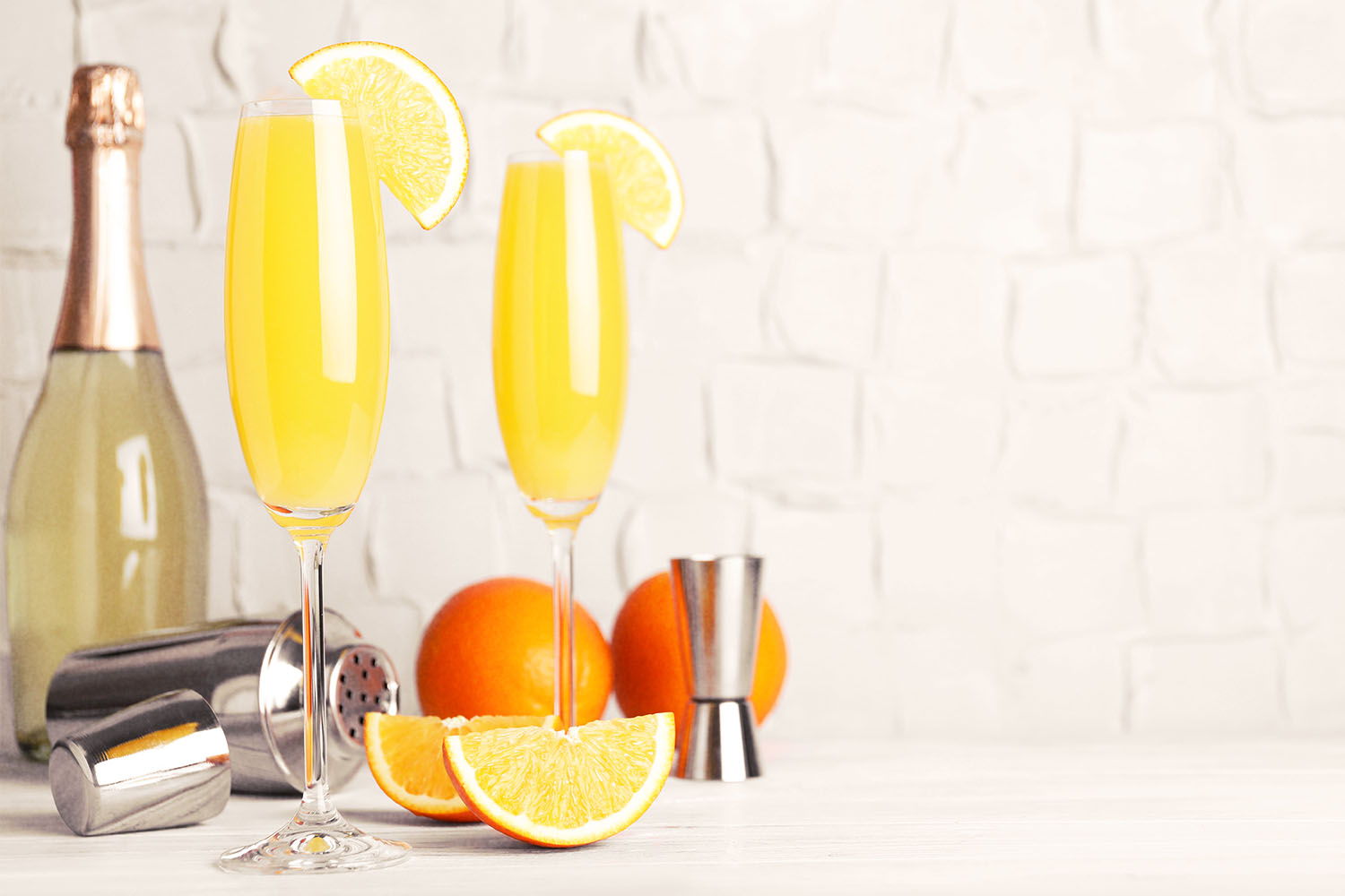 Mimosas on kitchen counter