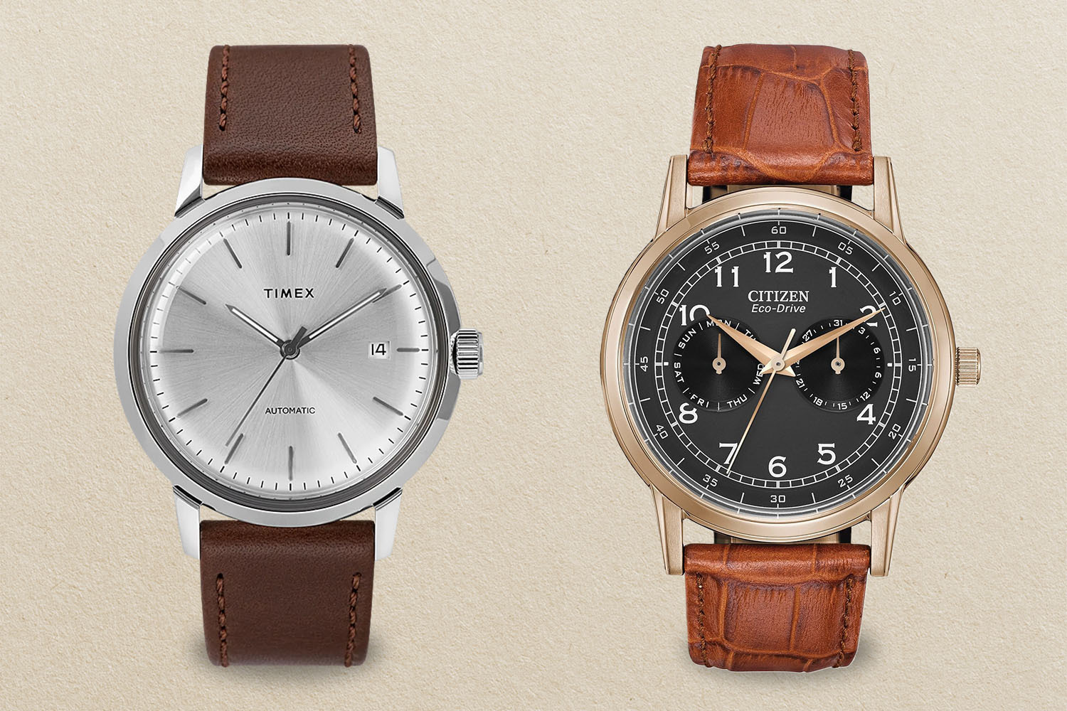 Watches on beige background