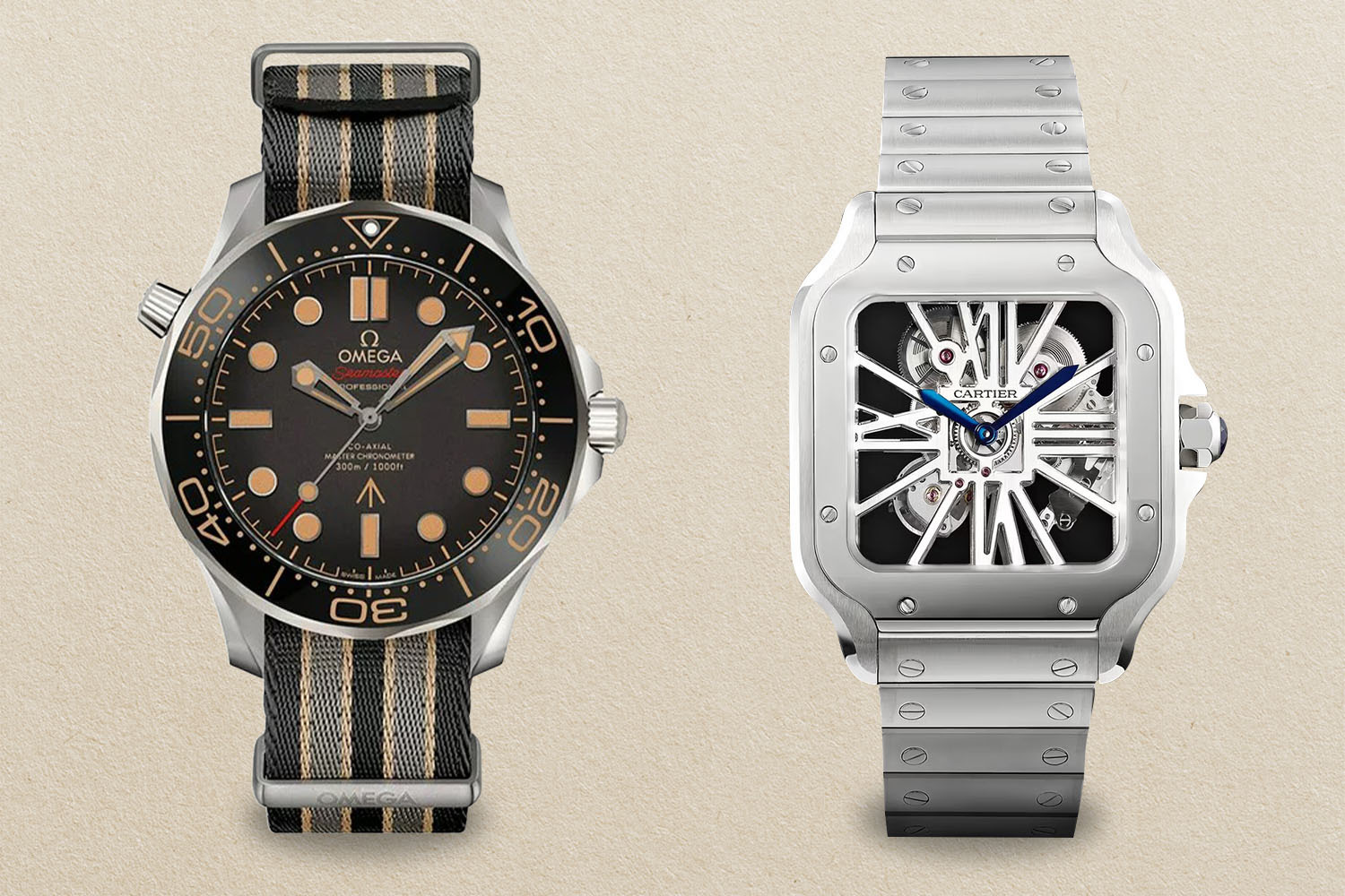 Watches on beige background