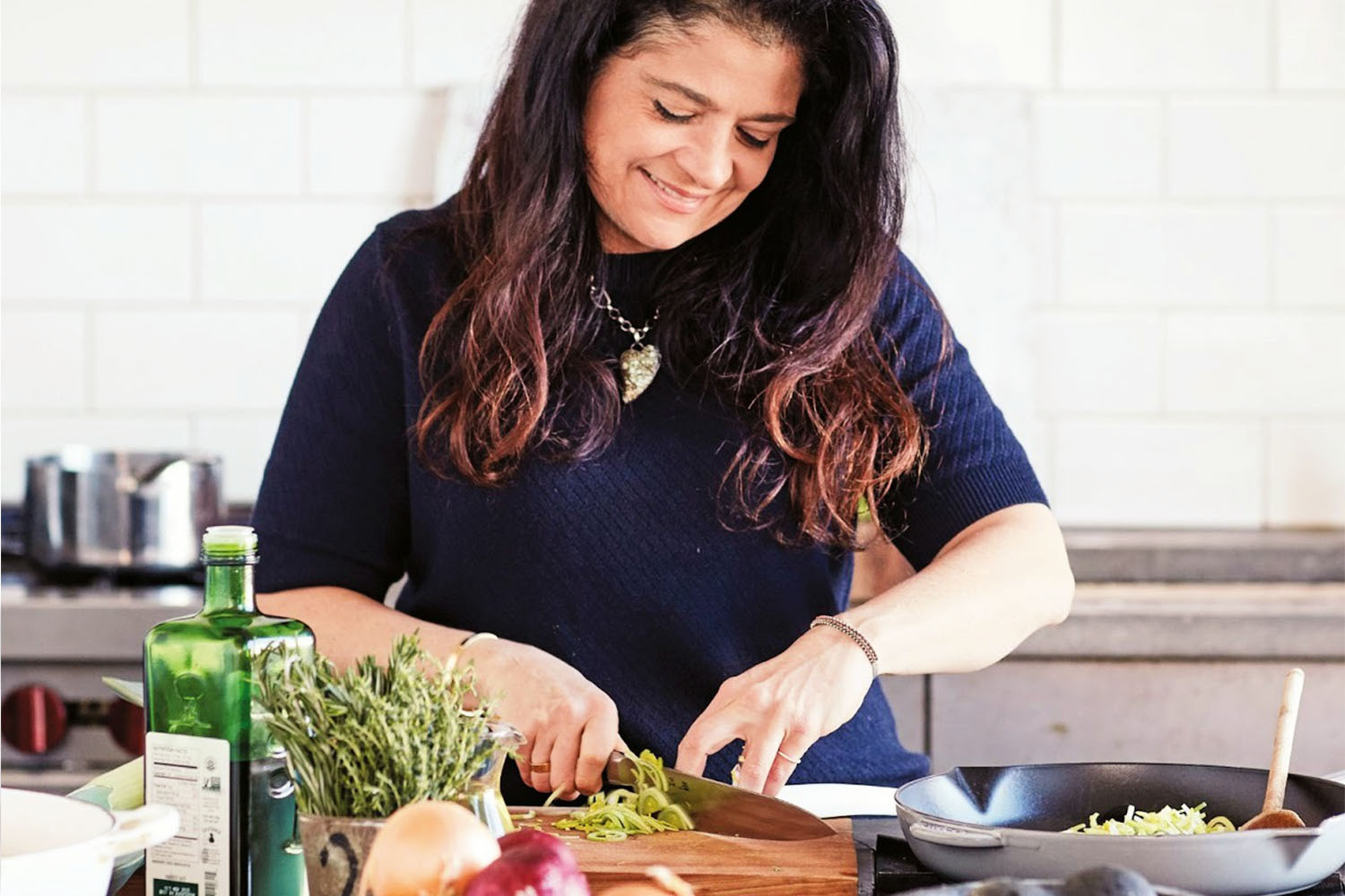 Alex Guarnaschelli preparing a salmon dish