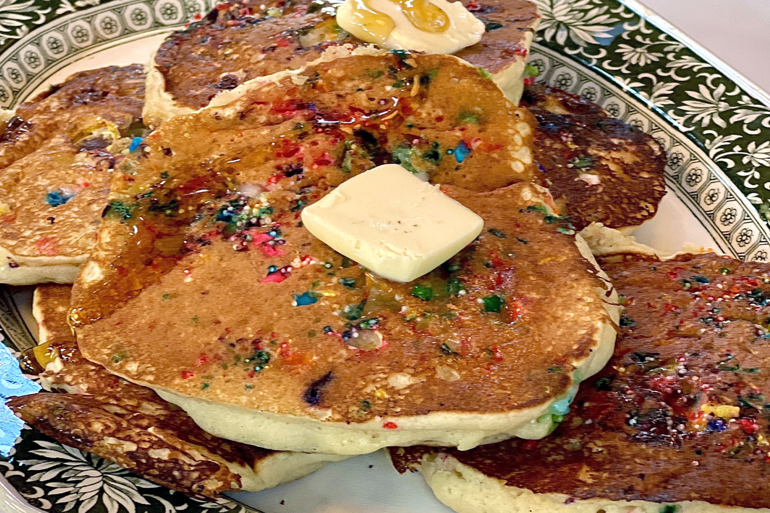 Confetti pancakes on dish