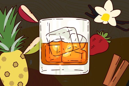 illustration of a cocktail surrounded by flavors