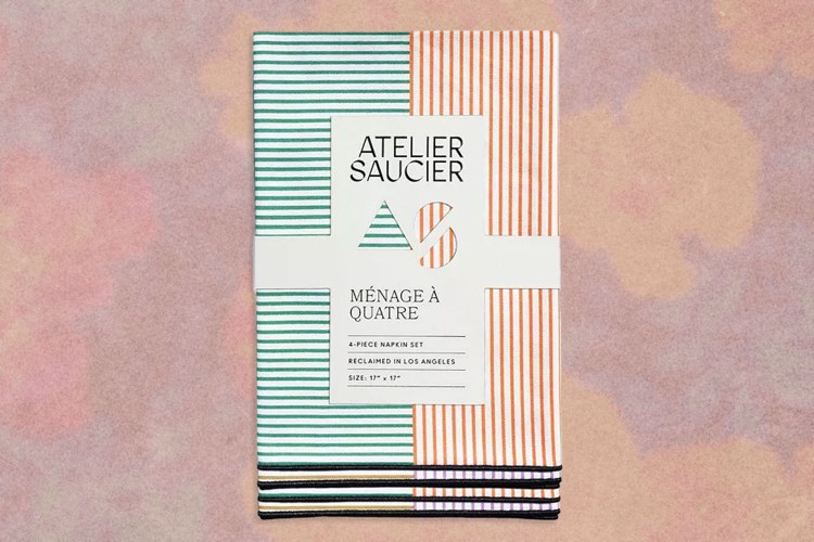 Atelier Saucier Marfa Stripe Napkin Set on a pink background