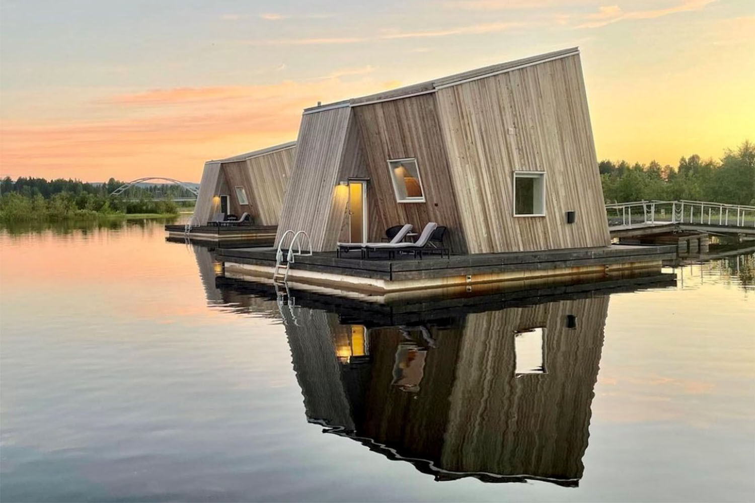 a hotel room floating on water