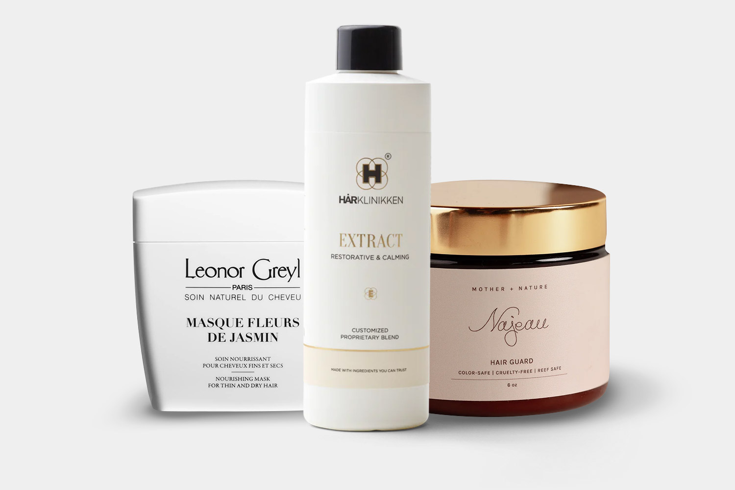 Najeau, Harklinikken, Leonor leave-in hair products on white background