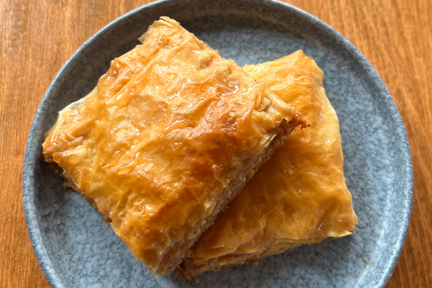 Cashew baklava on blue dish