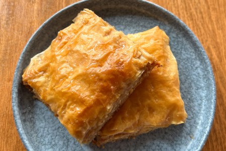 Cashew baklava on blue dish