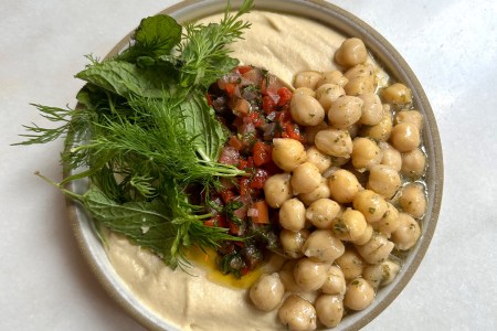Hummus with chickpeas and dill on a dish