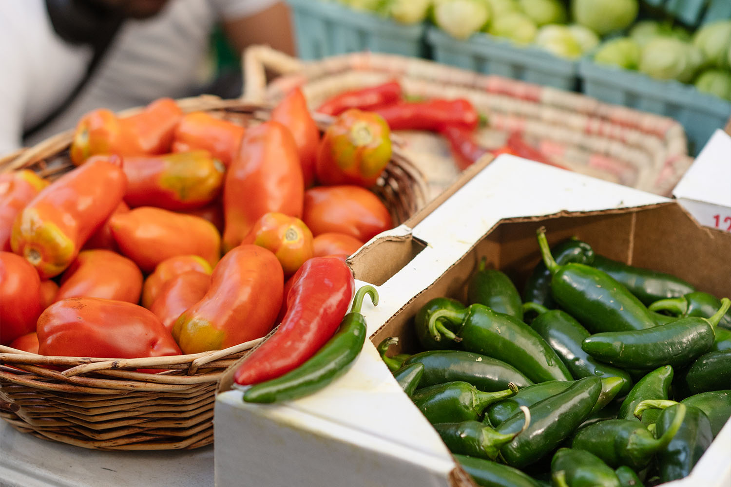 Fresh tomatoes (left) and peppers