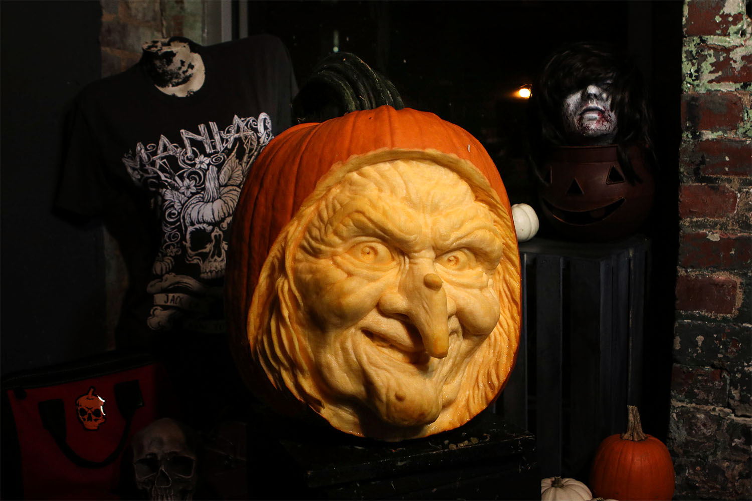 Face carved into a pumpkin