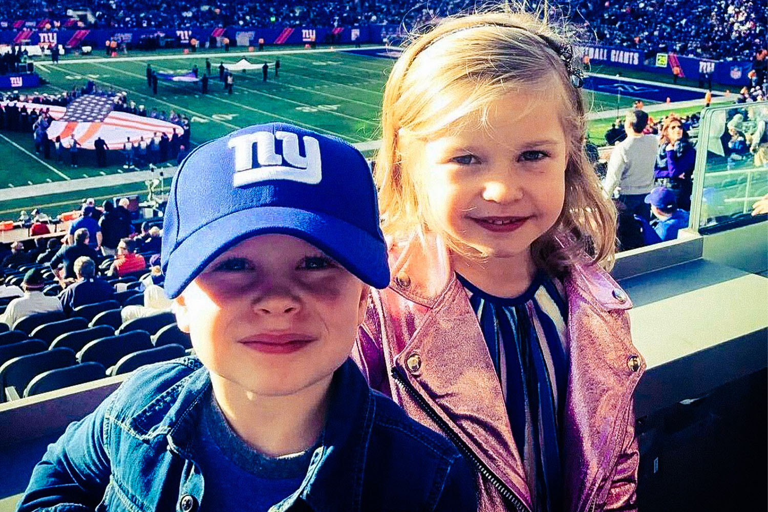 Gideon and Harper at a Giants game 