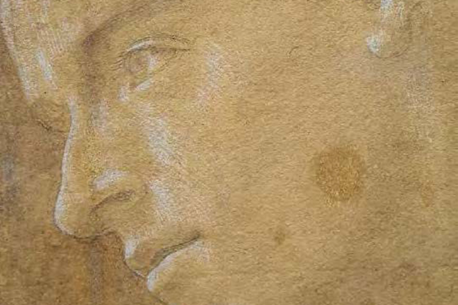 A close-up zoom of a Botticelli gold and beige drawing