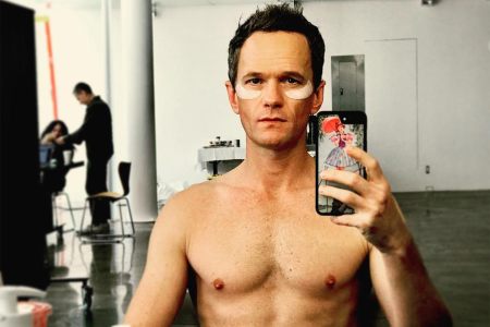 Neil Patrick Harris taking a mirror selfie with hydrating under eye patches