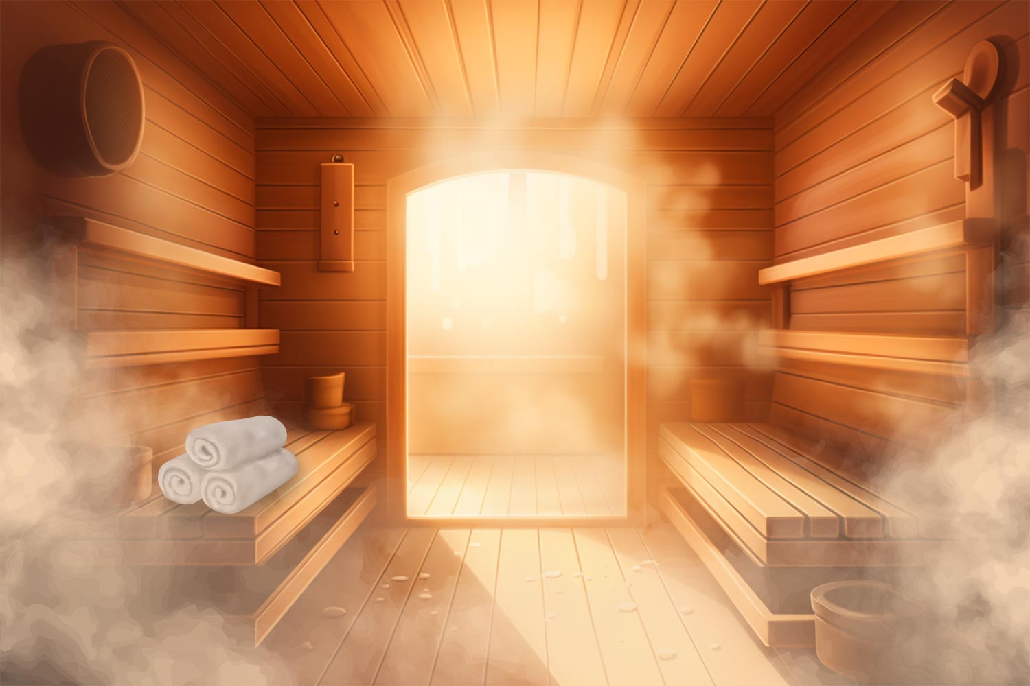 Illustration of the interior of a sauna