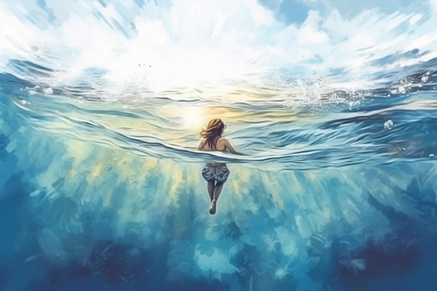 Illustration of woman in ocean
