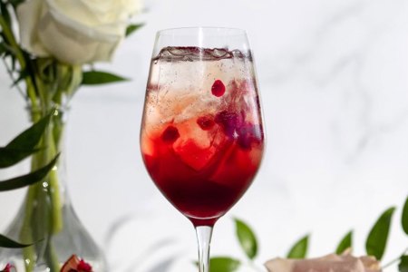 Wine glass containing a spritz cocktail