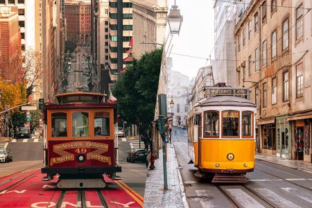It’s a streetcar split-screen! Lisbon and S.F. have more in common than you think.